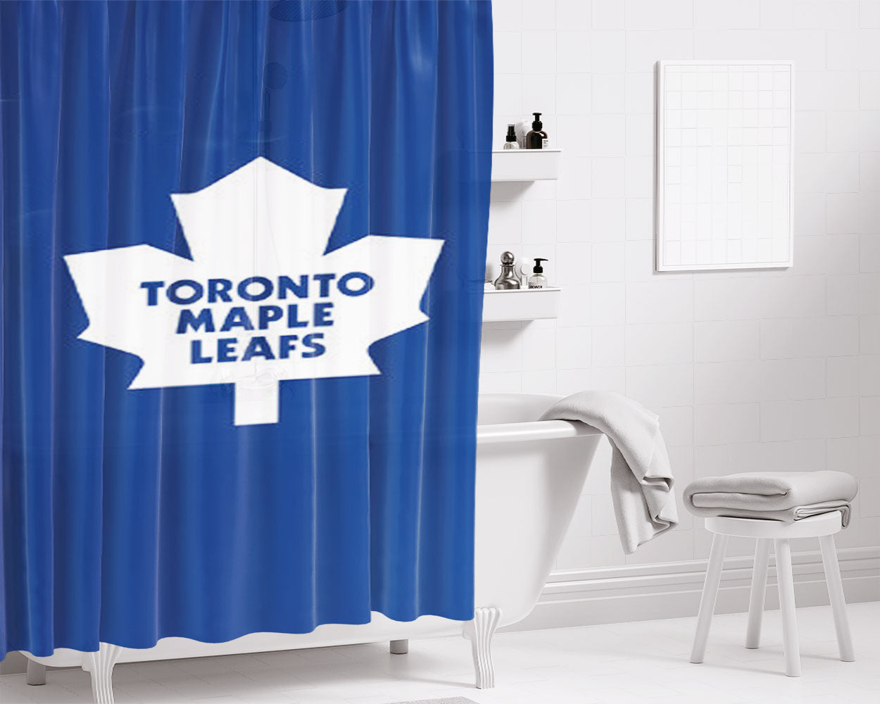 Toronto Maple Leafs White Bathroom Shower Curtain Fabric Waterproof | 66 X 72 Inch