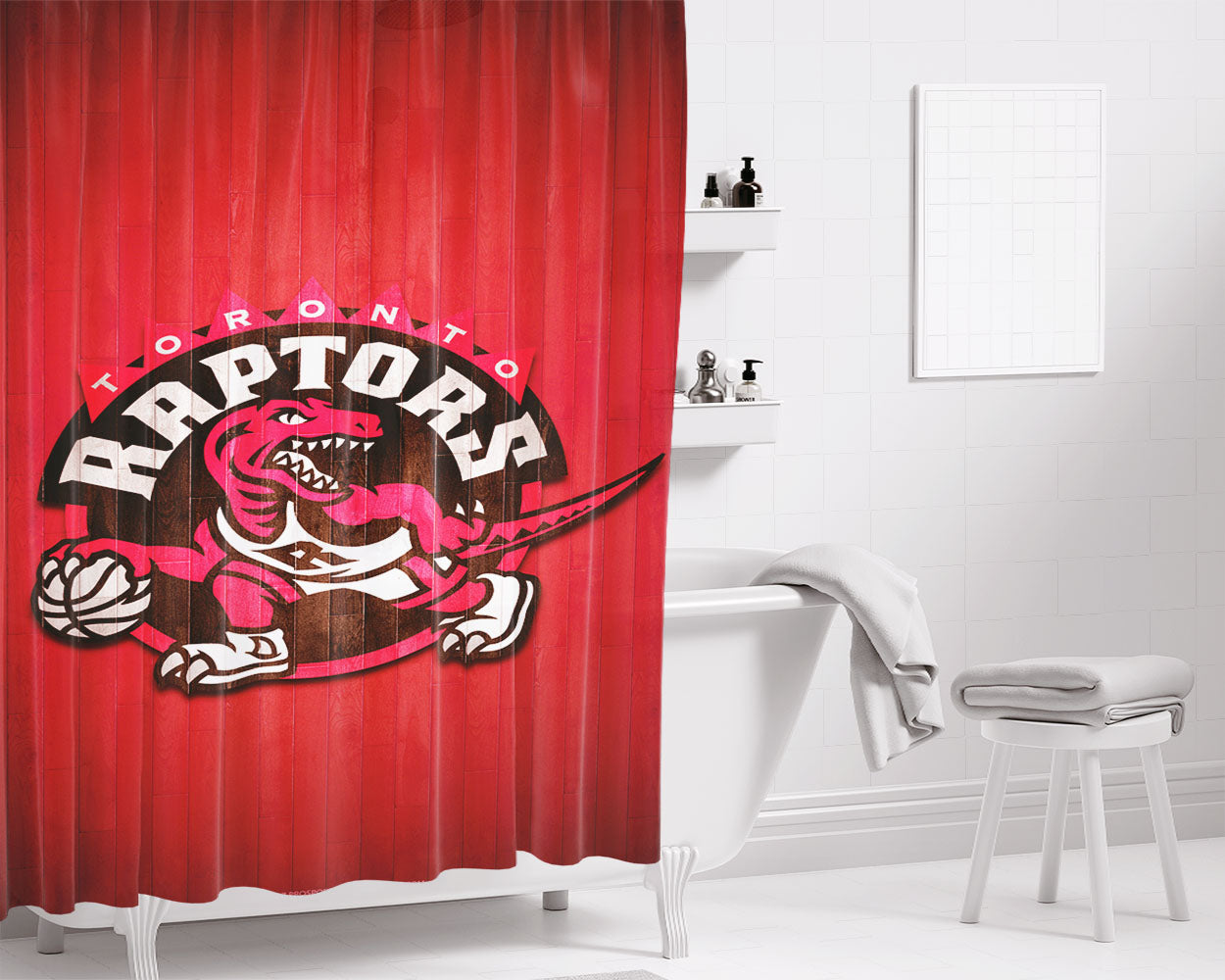 Toronto Raptors Hardwood 2 Bathroom Shower Curtain Fabric Waterproof | 66 X 72 Inch