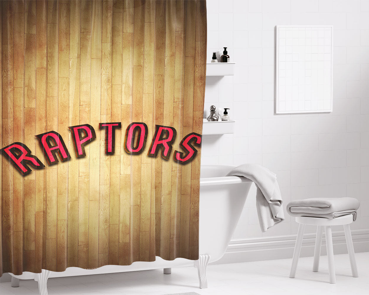 Toronto Raptors Hardwood Bathroom Shower Curtain Fabric Waterproof | 66 X 72 Inch