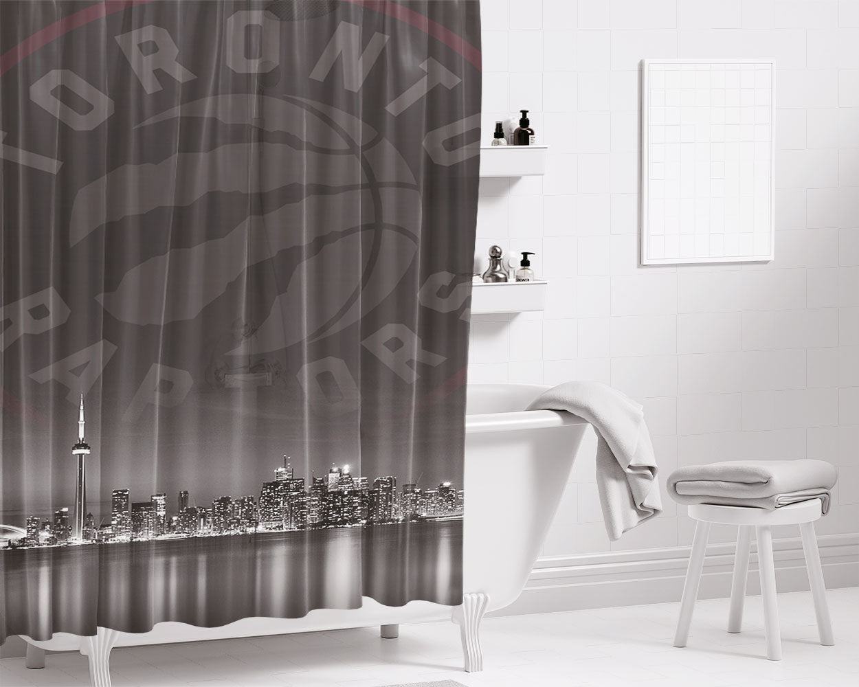 Toronto Raptors Night City Bathroom Shower Curtain Fabric Waterproof | 66 X 72 Inch
