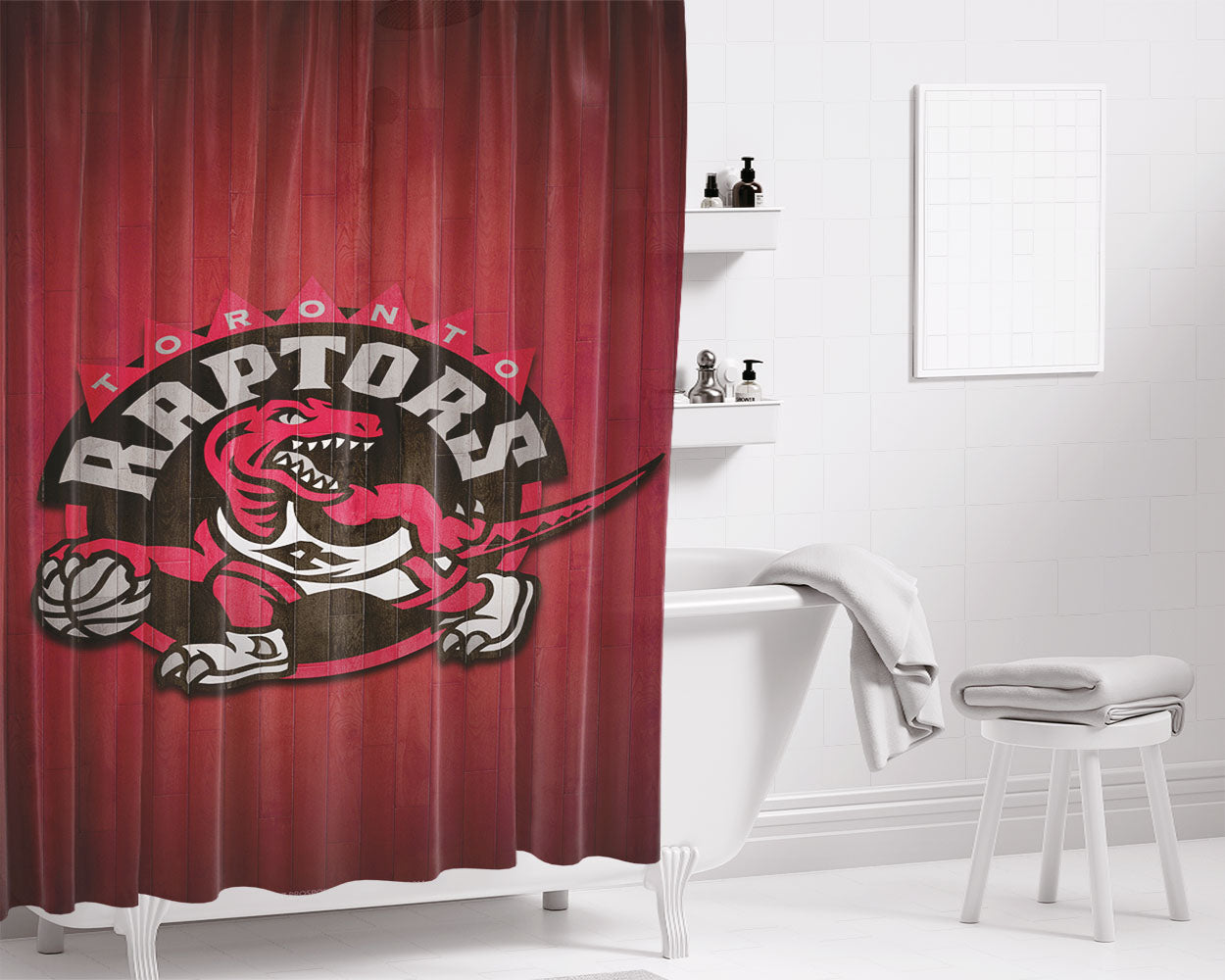 Toronto Raptors Red Emblem Bathroom Shower Curtain Fabric Waterproof | 66 X 72 Inch