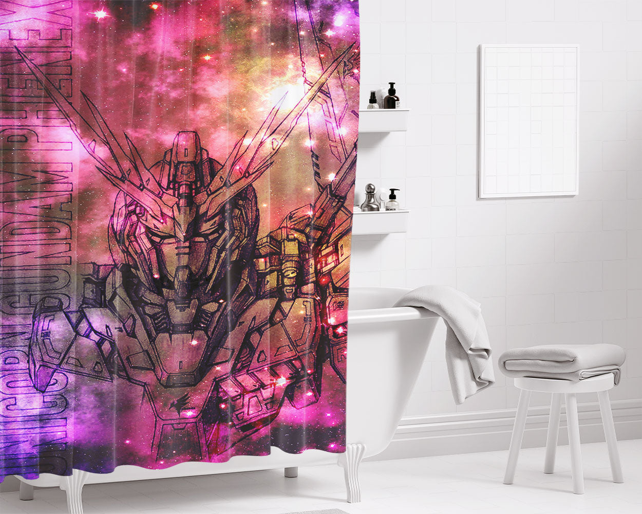 Unicorn Gundam Phoenix Galaxy Bathroom Shower Curtain Fabric Waterproof | 66 X 72 Inch
