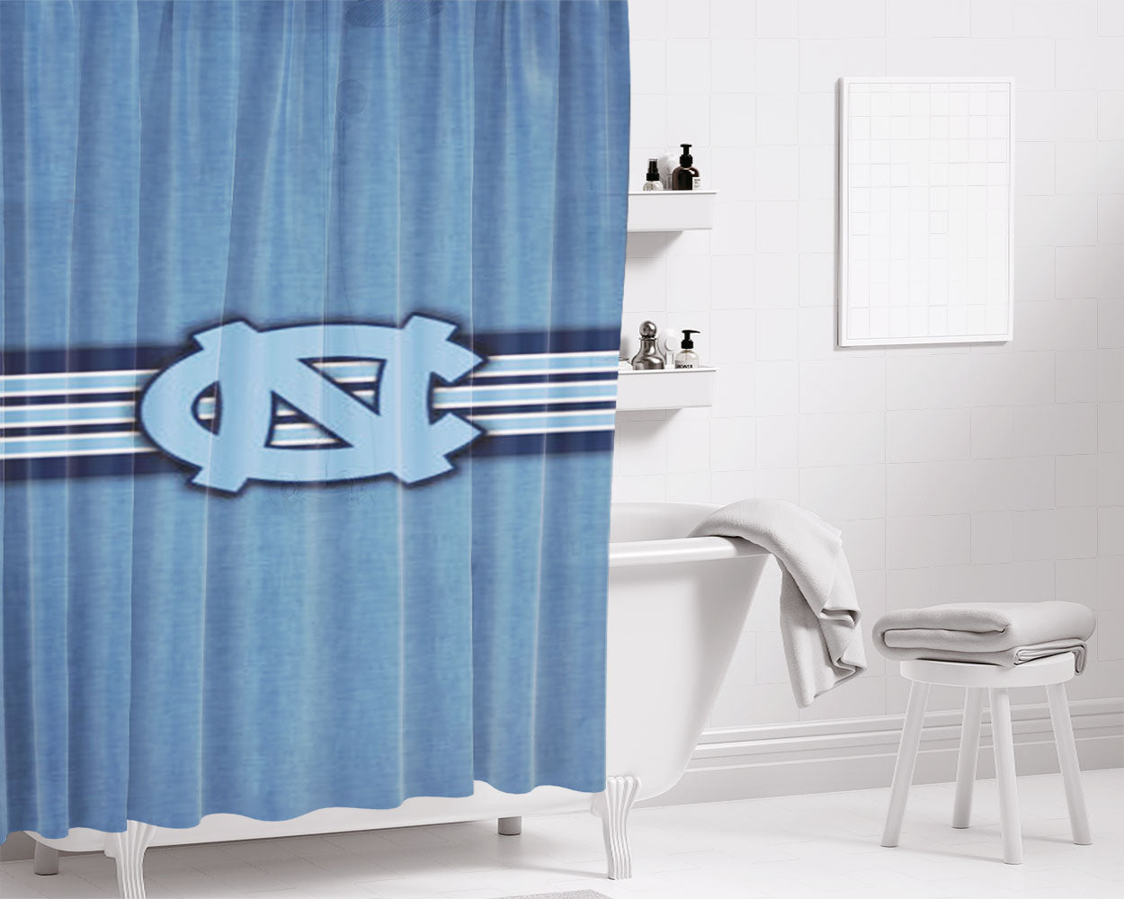 University North Carolina Tar Heels Bathroom Shower Curtain Fabric Waterproof | 66 X 72 Inch