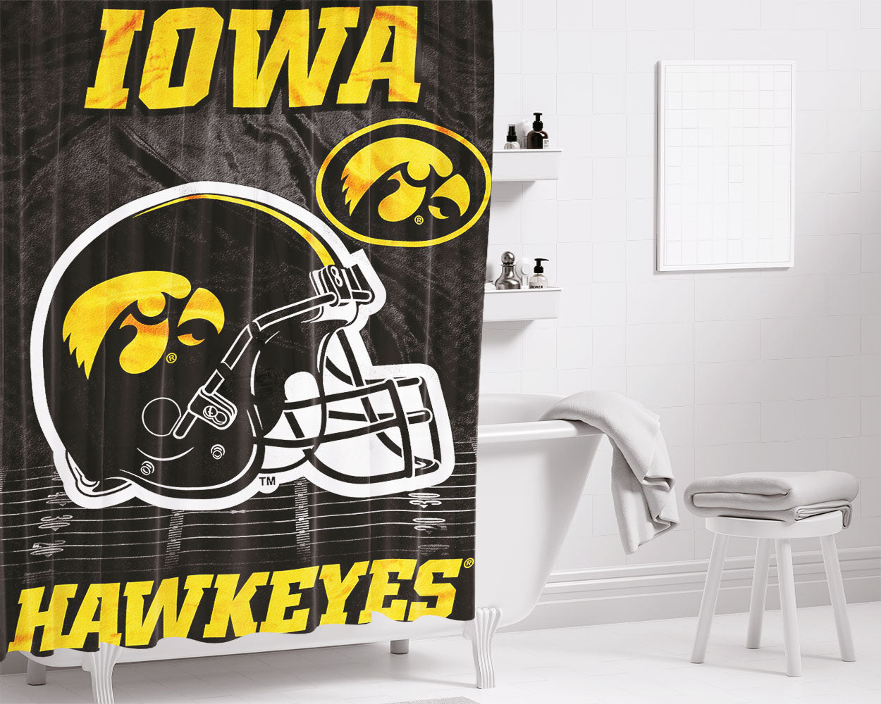 University Of Iowa Hawkeyes Black Bathroom Shower Curtain Fabric Waterproof | 66 X 72 Inch