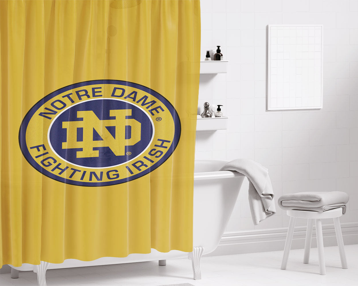 University Of Notre Dame Fighting Irish Logo Roundel Area Bathroom Shower Curtain Fabric Waterproof | 66 X 72 Inch