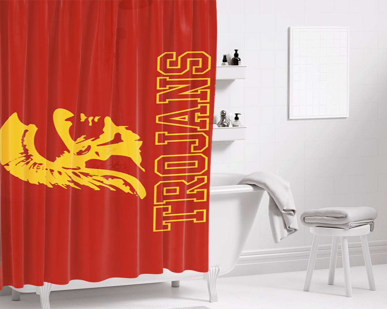 Usc Trojans Football Logo Bathroom Shower Curtain Fabric Waterproof | 66 X 72 Inch