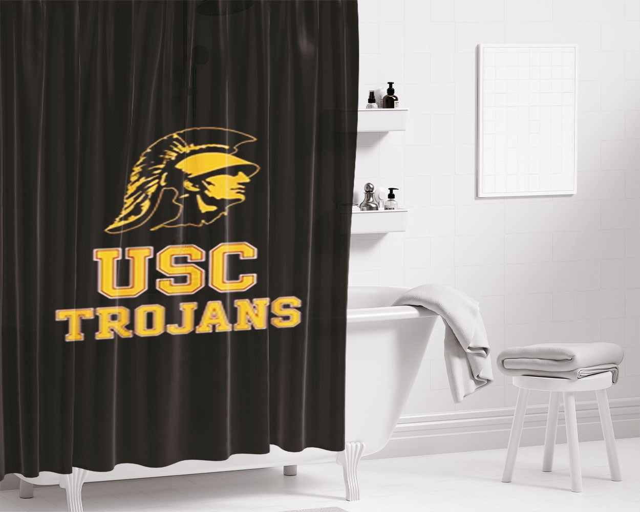 Usc Trojans Logo Bathroom Shower Curtain Fabric Waterproof | 66 X 72 Inch