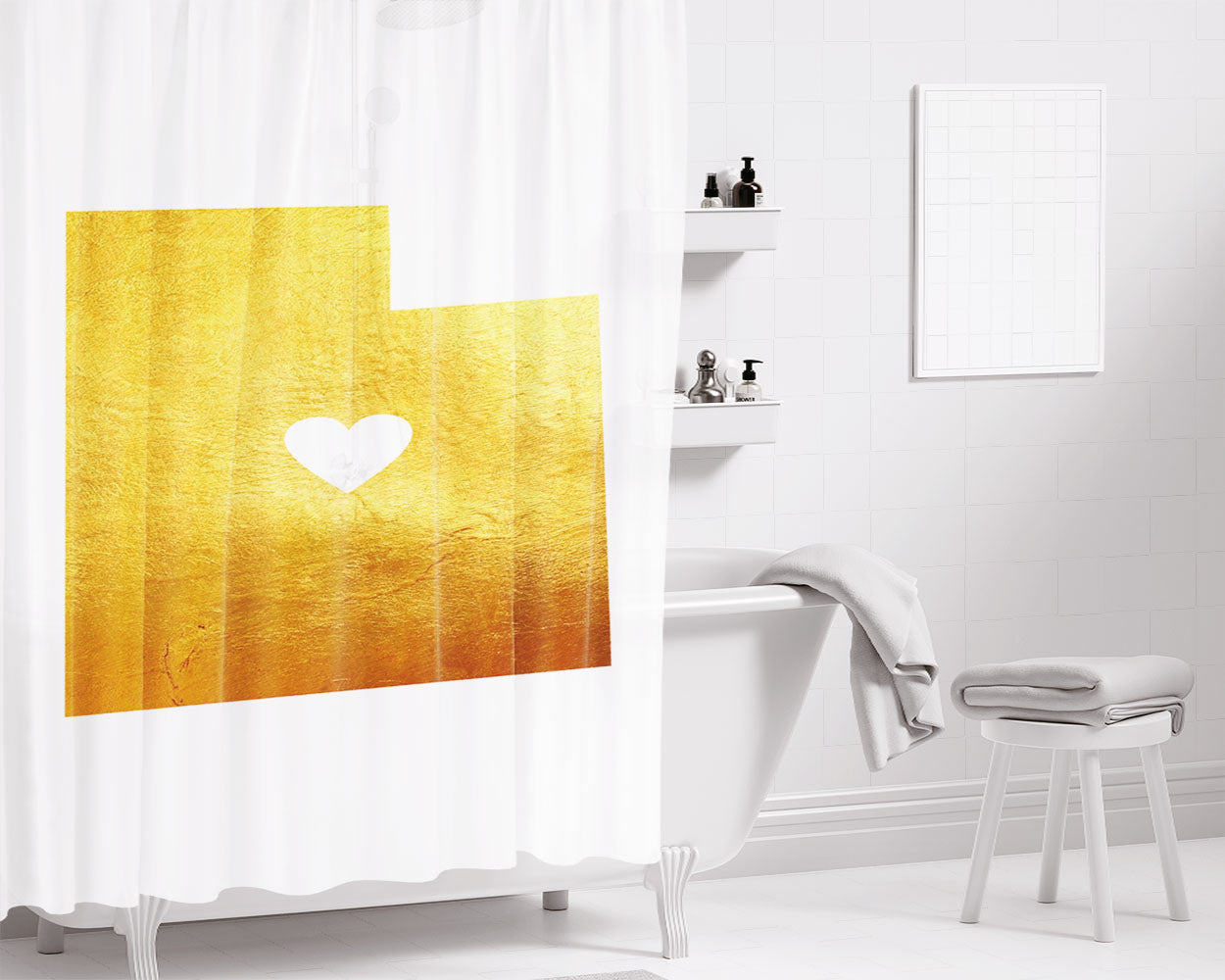 Utah Golden States Map Bathroom Shower Curtain Fabric Waterproof | 66 X 72 Inch