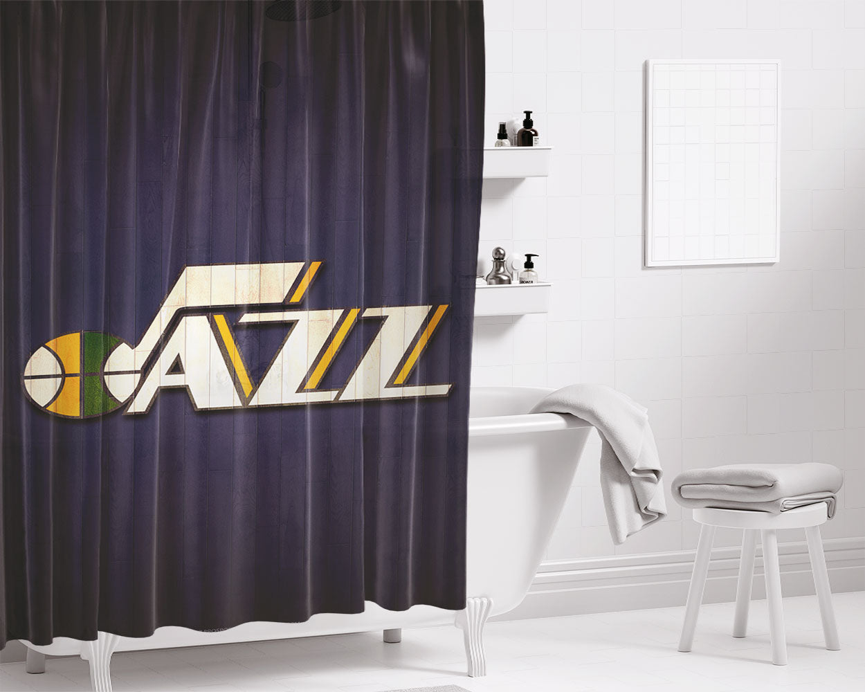 Utah Jazz Emblem Bathroom Shower Curtain Fabric Waterproof | 66 X 72 Inch