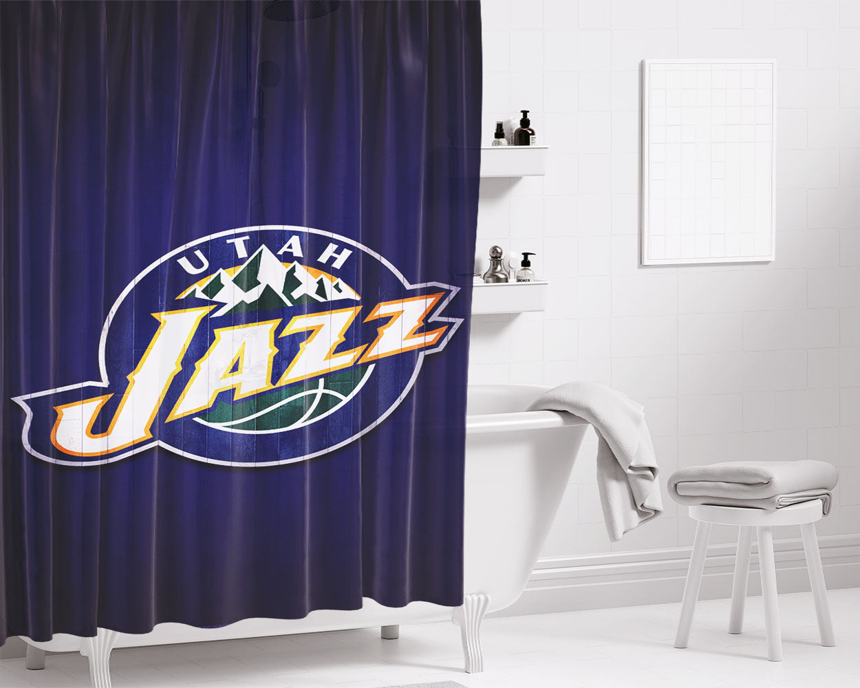 Utah Jazz Hardwood Wallpaper 2 Bathroom Shower Curtain Fabric Waterproof | 66 X 72 Inch