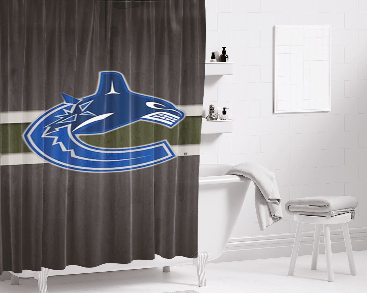 Vancouver Canucks Logo Bathroom Shower Curtain Fabric Waterproof | 66 X 72 Inch