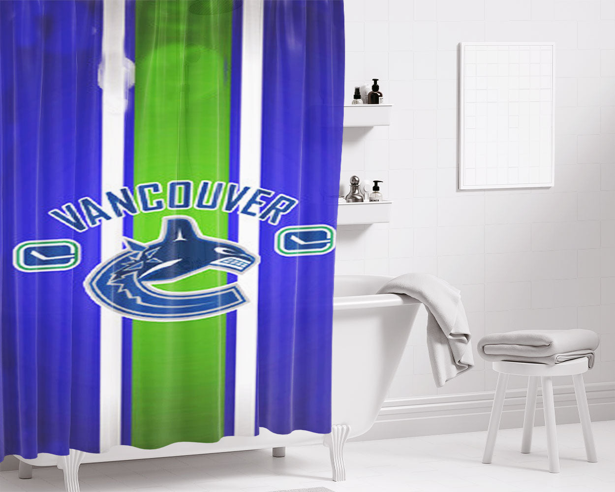 Vancouver Canucks Bathroom Shower Curtain Fabric Waterproof | 66 X 72 Inch