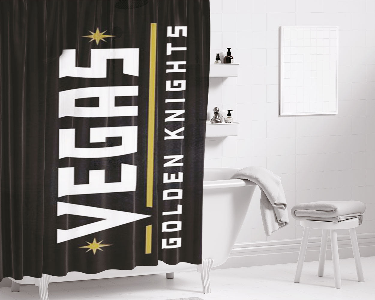 Vegas Golden Knights Bathroom Shower Curtain Fabric Waterproof | 66 X 72 Inch