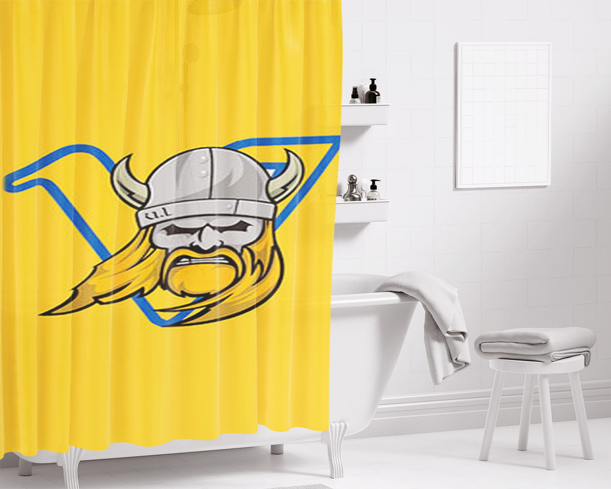 Vikings Logo Yellow Bathroom Shower Curtain Fabric Waterproof | 66 X 72 Inch