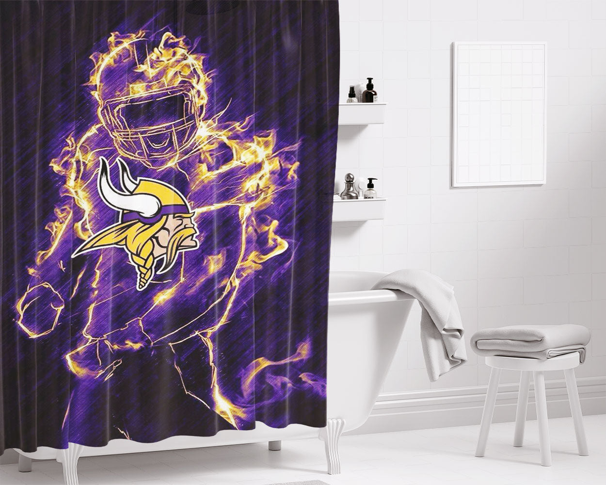 Vikings On Fire Bathroom Shower Curtain Fabric Waterproof | 66 X 72 Inch