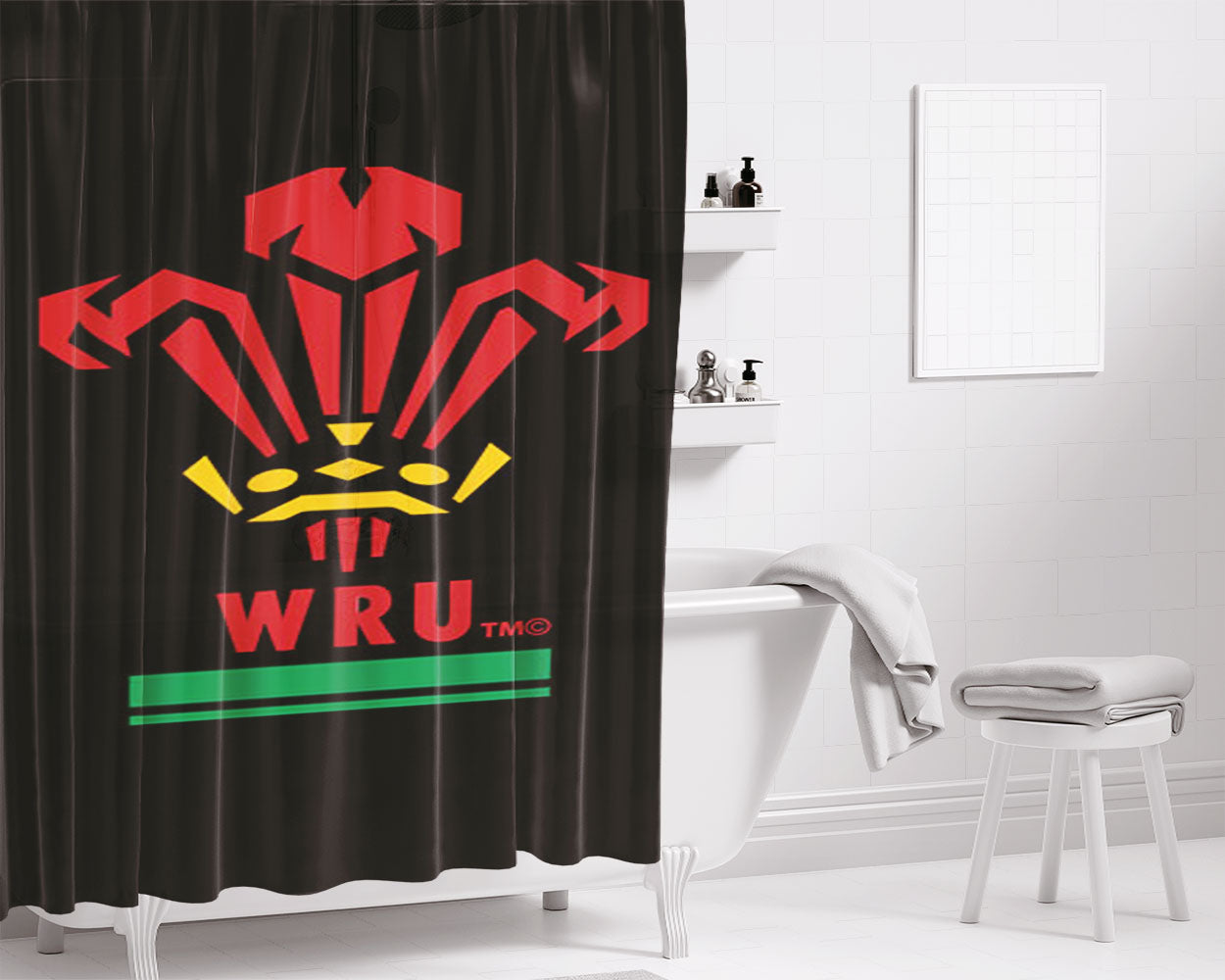 Wales Rugby Bathroom Shower Curtain Fabric Waterproof | 66 X 72 Inch