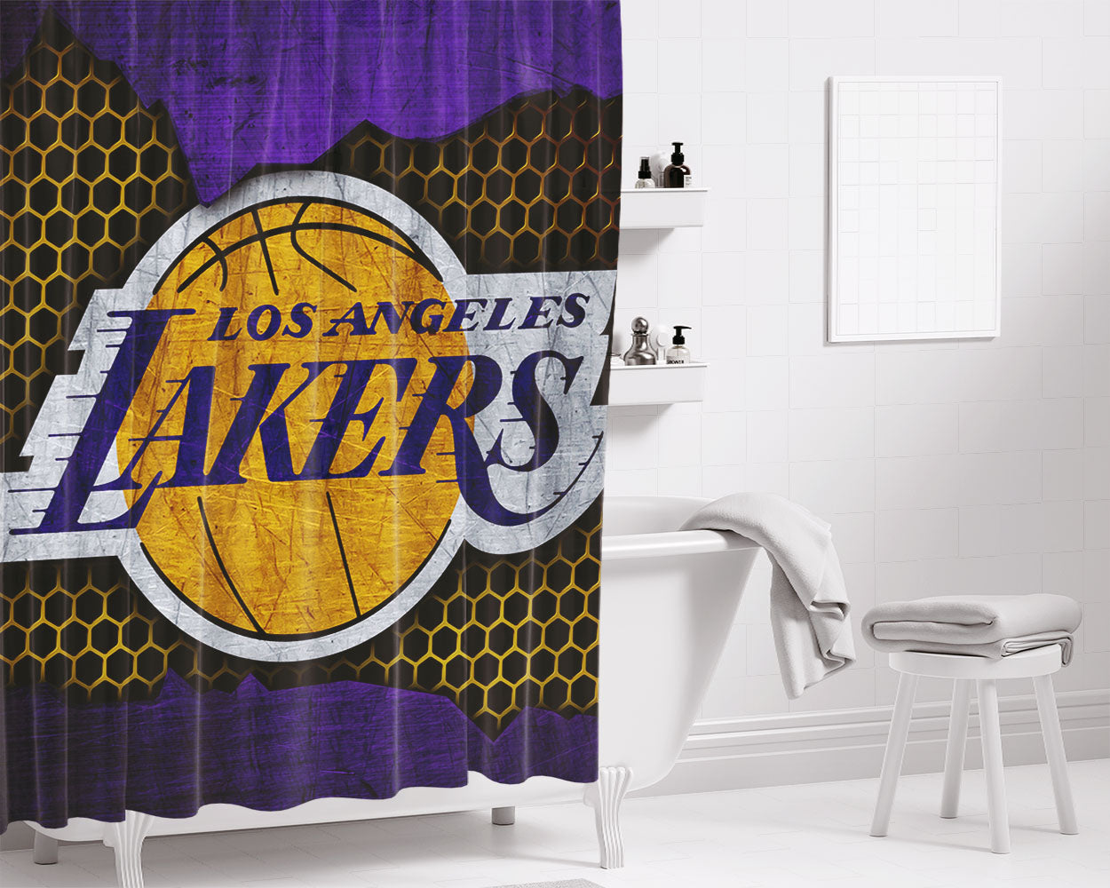 Wallpaper Sport Logo Basketball Nba Los Angeles Lakers Bathroom Shower Curtain Fabric Waterproof | 66 X 72 Inch