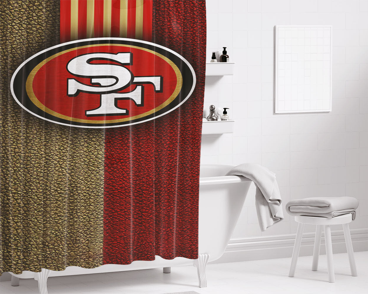Wallpaper Sport Logo Nfl San Francisco 49Ers Bathroom Shower Curtain Fabric Waterproof | 66 X 72 Inch