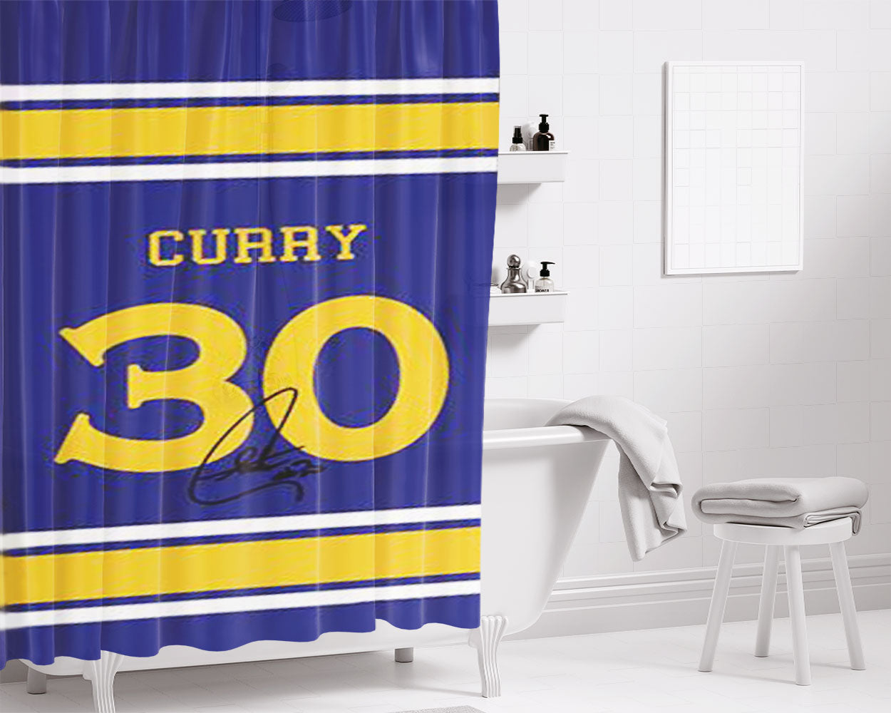 Warriors Stephen Curry Jersey Bathroom Shower Curtain Fabric Waterproof | 66 X 72 Inch