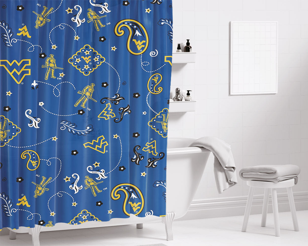 West Virginia Blue Winter Pattern Bathroom Shower Curtain Fabric Waterproof | 66 X 72 Inch