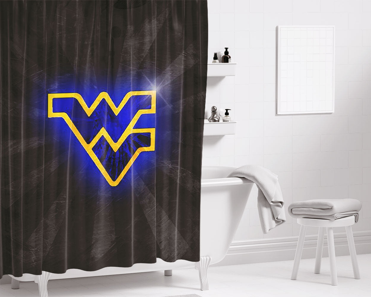 West Virginia Mountaineers Football Logo Bathroom Shower Curtain Fabric Waterproof | 66 X 72 Inch