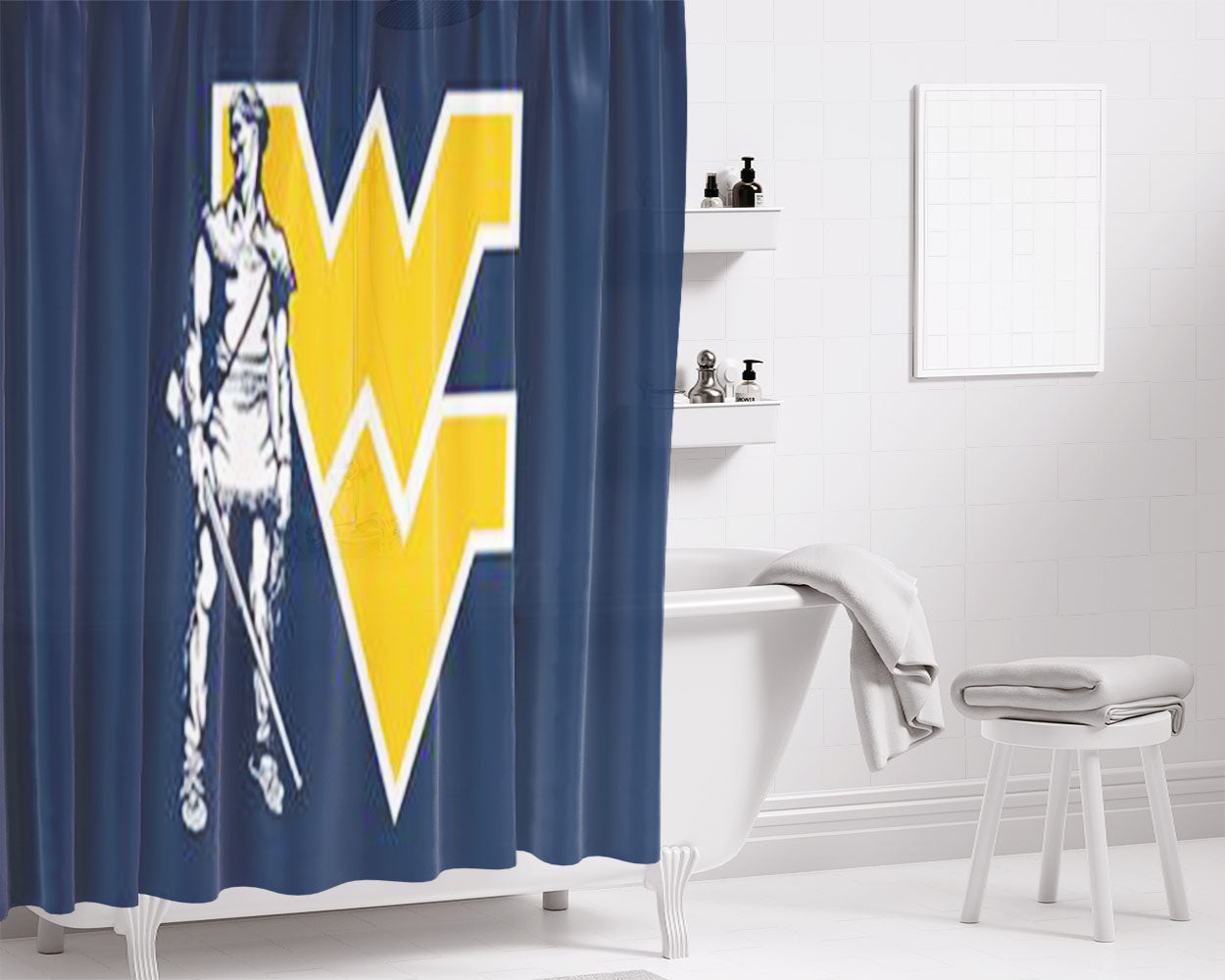 West Virginia Mountaineers Bathroom Shower Curtain Fabric Waterproof | 66 X 72 Inch