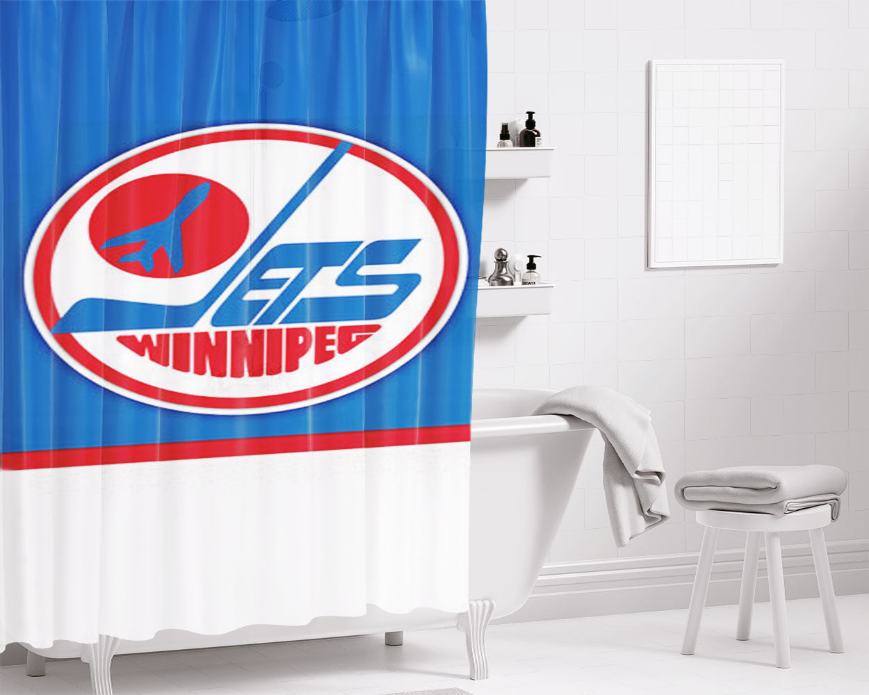 Winnipeg Jets Emblem Bathroom Shower Curtain Fabric Waterproof | 66 X 72 Inch
