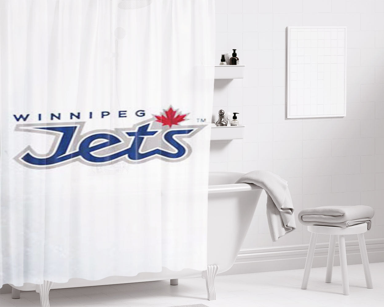 Winnipeg Jets Hockey Bathroom Shower Curtain Fabric Waterproof | 66 X 72 Inch