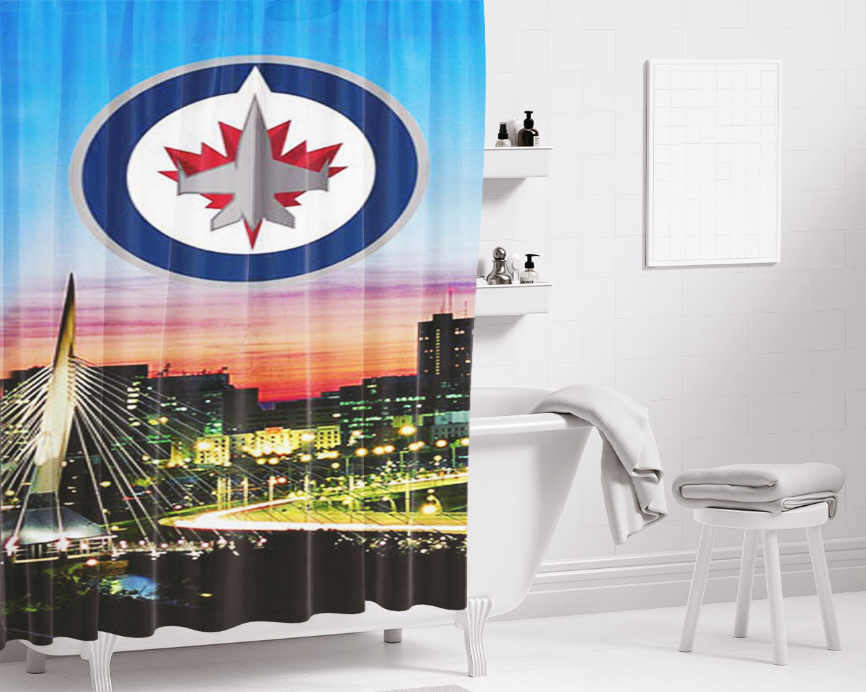Winnipeg Jets Skyline Bathroom Shower Curtain Fabric Waterproof | 66 X 72 Inch