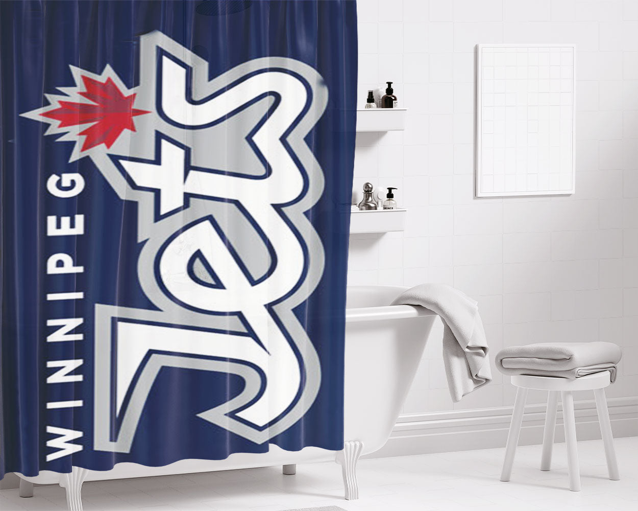 Winnipeg Jets Text Bathroom Shower Curtain Fabric Waterproof | 66 X 72 Inch