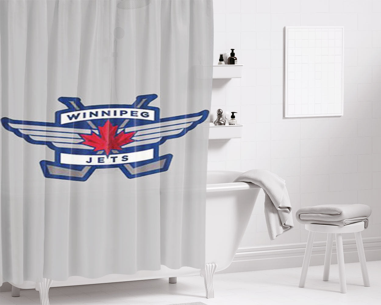 Winnipeg Jets Wings Bathroom Shower Curtain Fabric Waterproof | 66 X 72 Inch