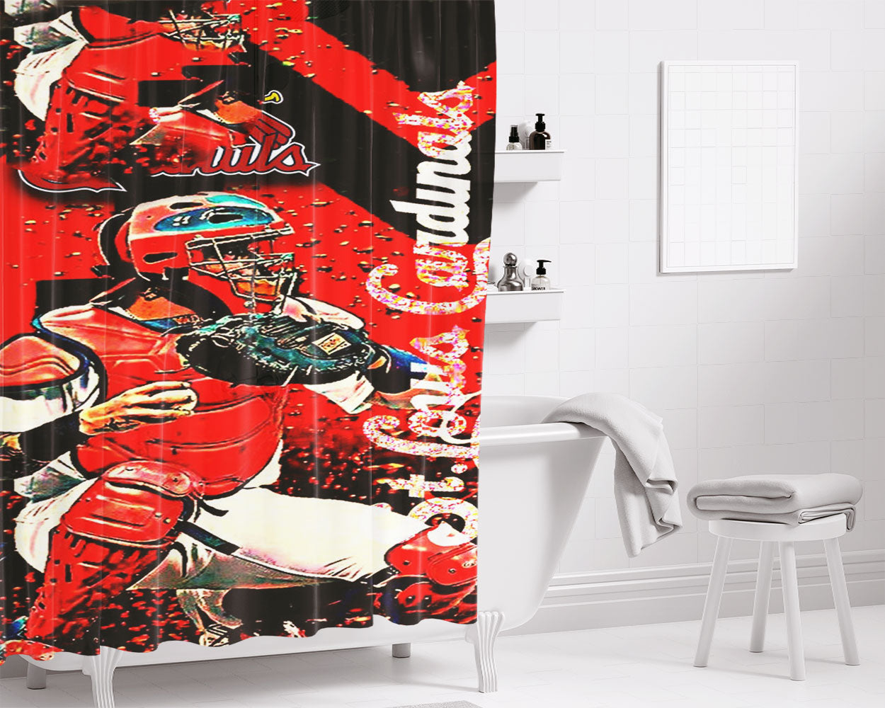 Yadier Molina Louis Cardinals Bathroom Shower Curtain Fabric Waterproof | 66 X 72 Inch