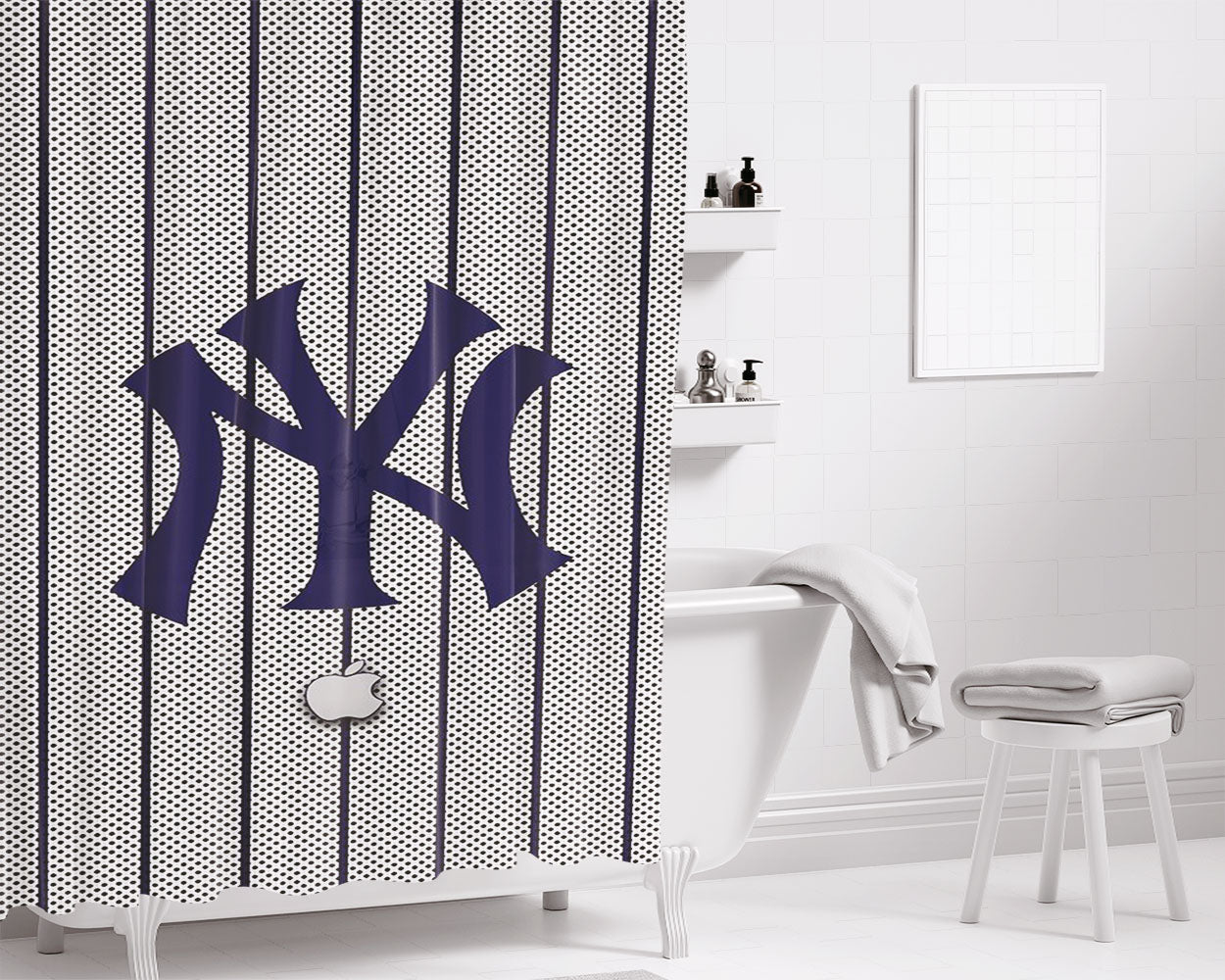 Yankees Newyork Apple Style Bathroom Shower Curtain Fabric Waterproof | 66 X 72 Inch