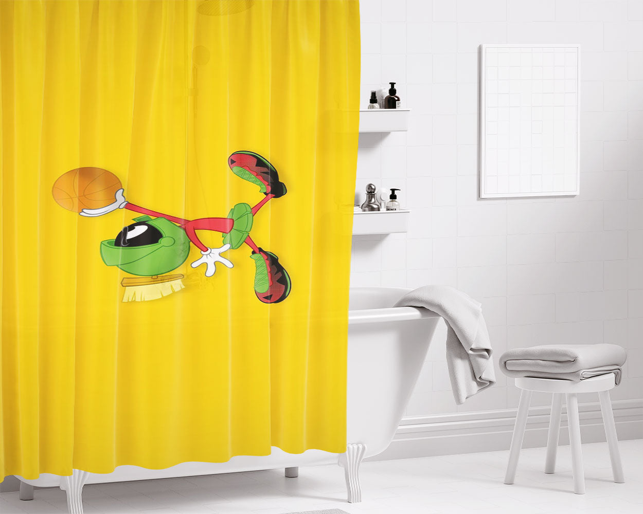 Yellow Marvin The Martian Basketball Bathroom Shower Curtain Fabric Waterproof | 66 X 72 Inch