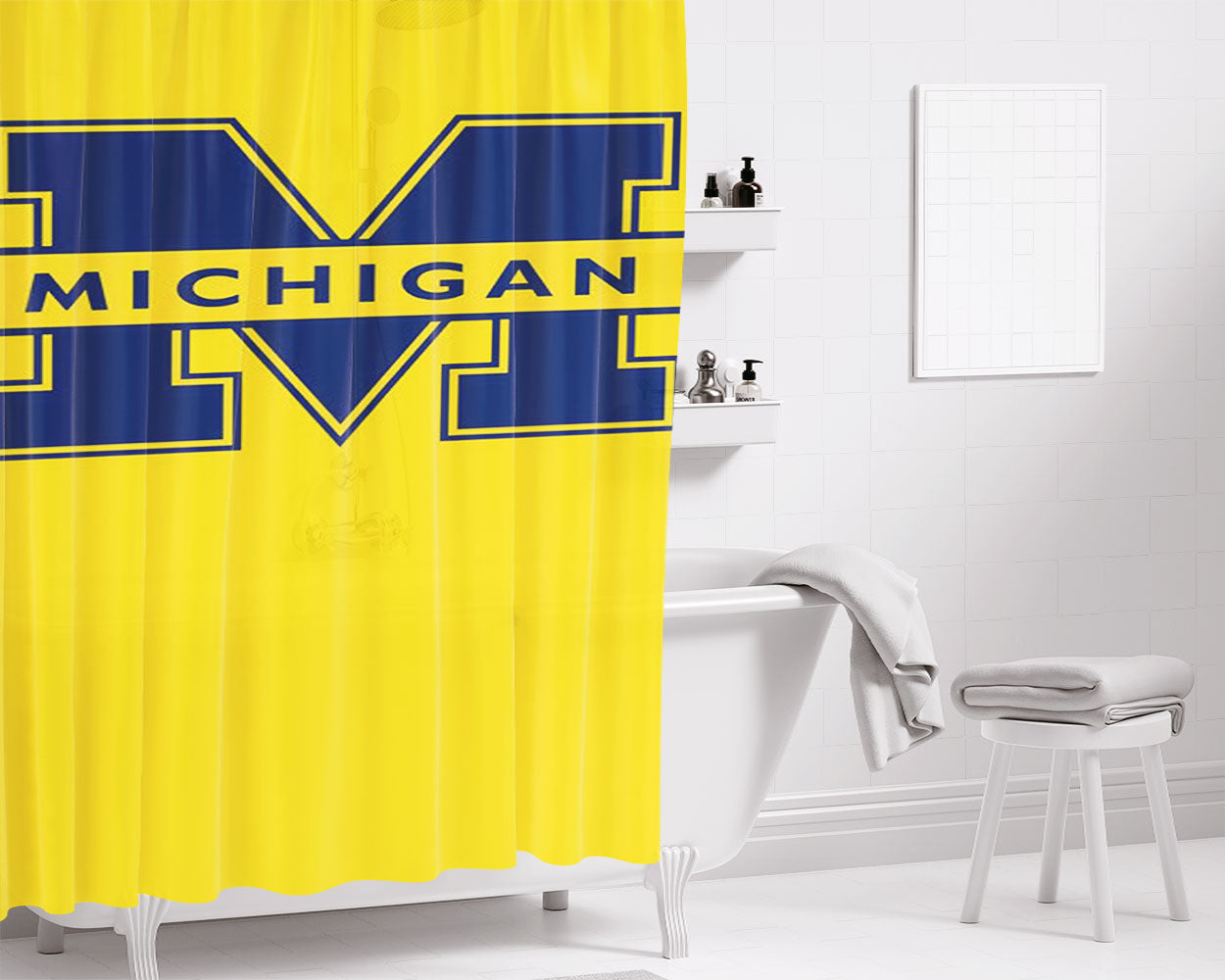 Yellow Michigan Bathroom Shower Curtain Fabric Waterproof | 66 X 72 Inch