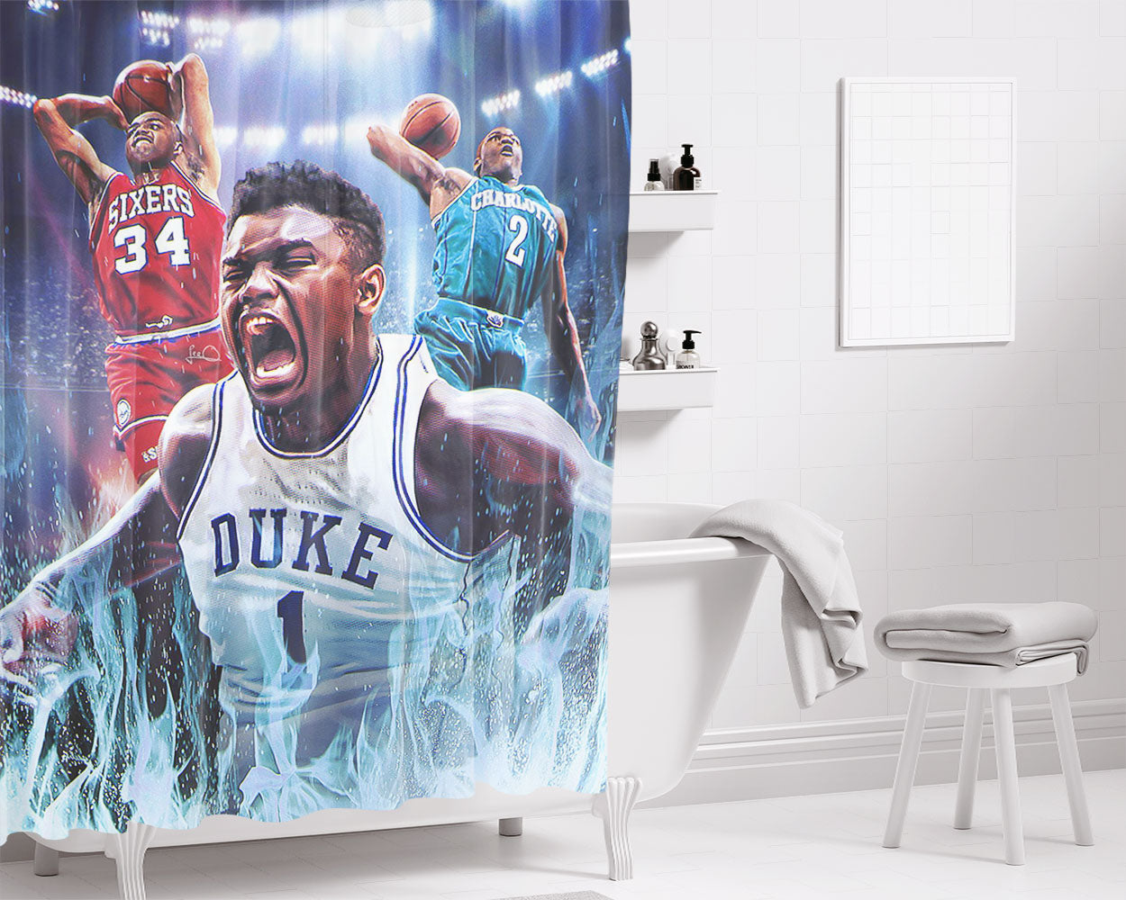 Zion Williamson Duke Wallpaper Bathroom Shower Curtain Fabric Waterproof | 66 X 72 Inch