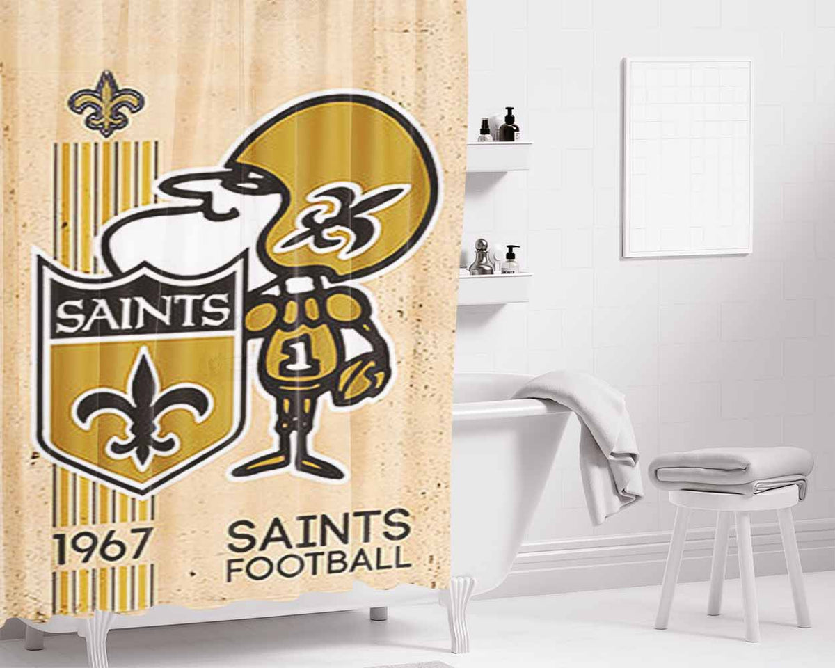 Saints Football Logo Bathroom Shower Curtain Fabric Waterproof | 66 X 72 Inch