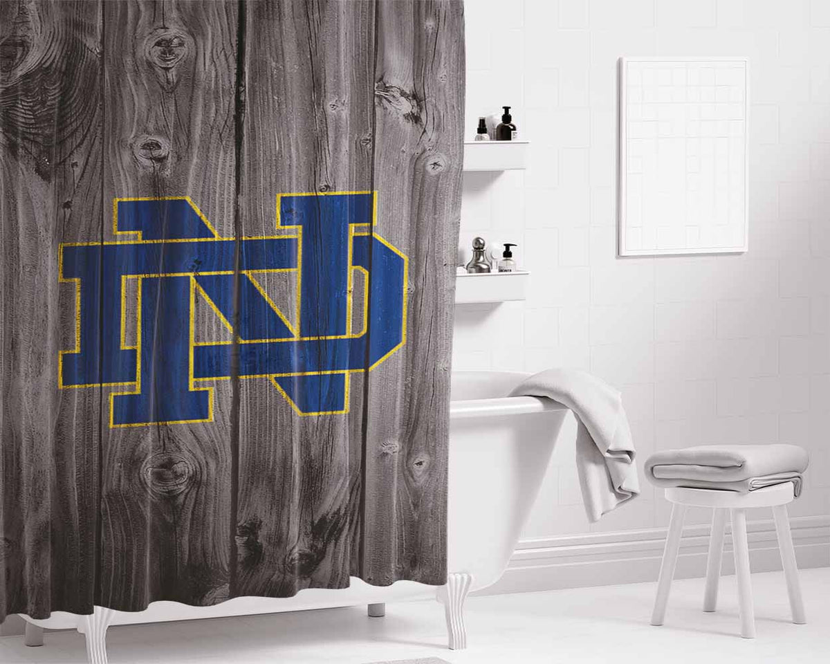 University Of Notre Dame Logo Dark Wood Wallpaper Bathroom Shower Curtain Fabric Waterproof | 66 X 72 Inch