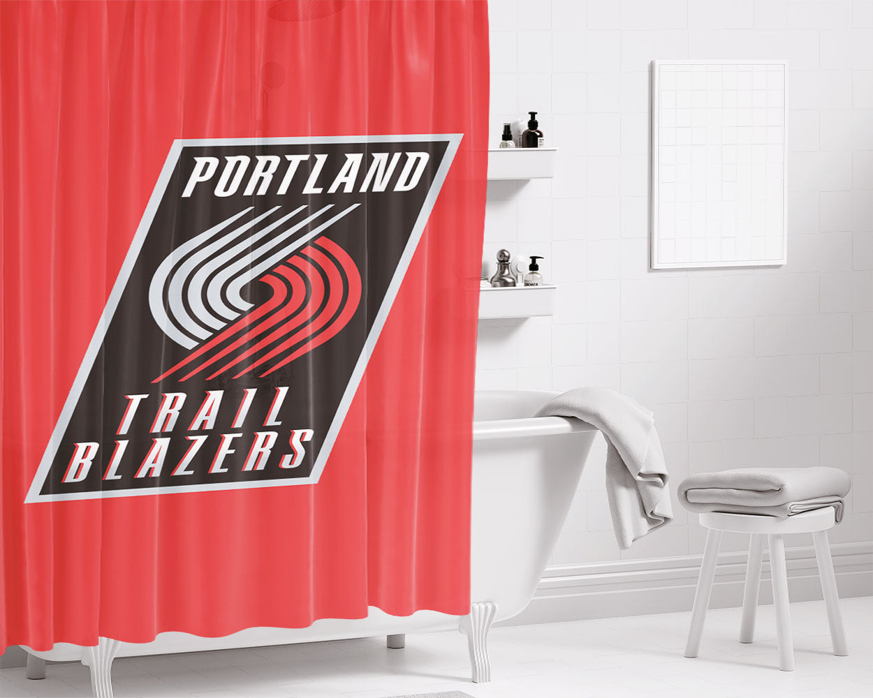 Portland Trail Blazers Bathroom Shower Curtain Fabric Waterproof | 66 X 72 Inch