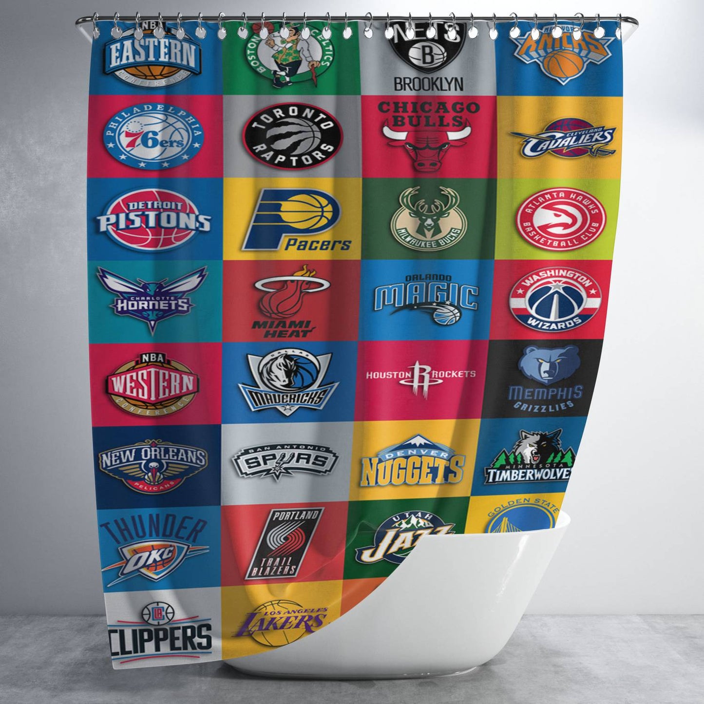 All Nba Team Logos Collage Bathroom Shower Curtain Fabric Waterproof | 66 X 72 Inch