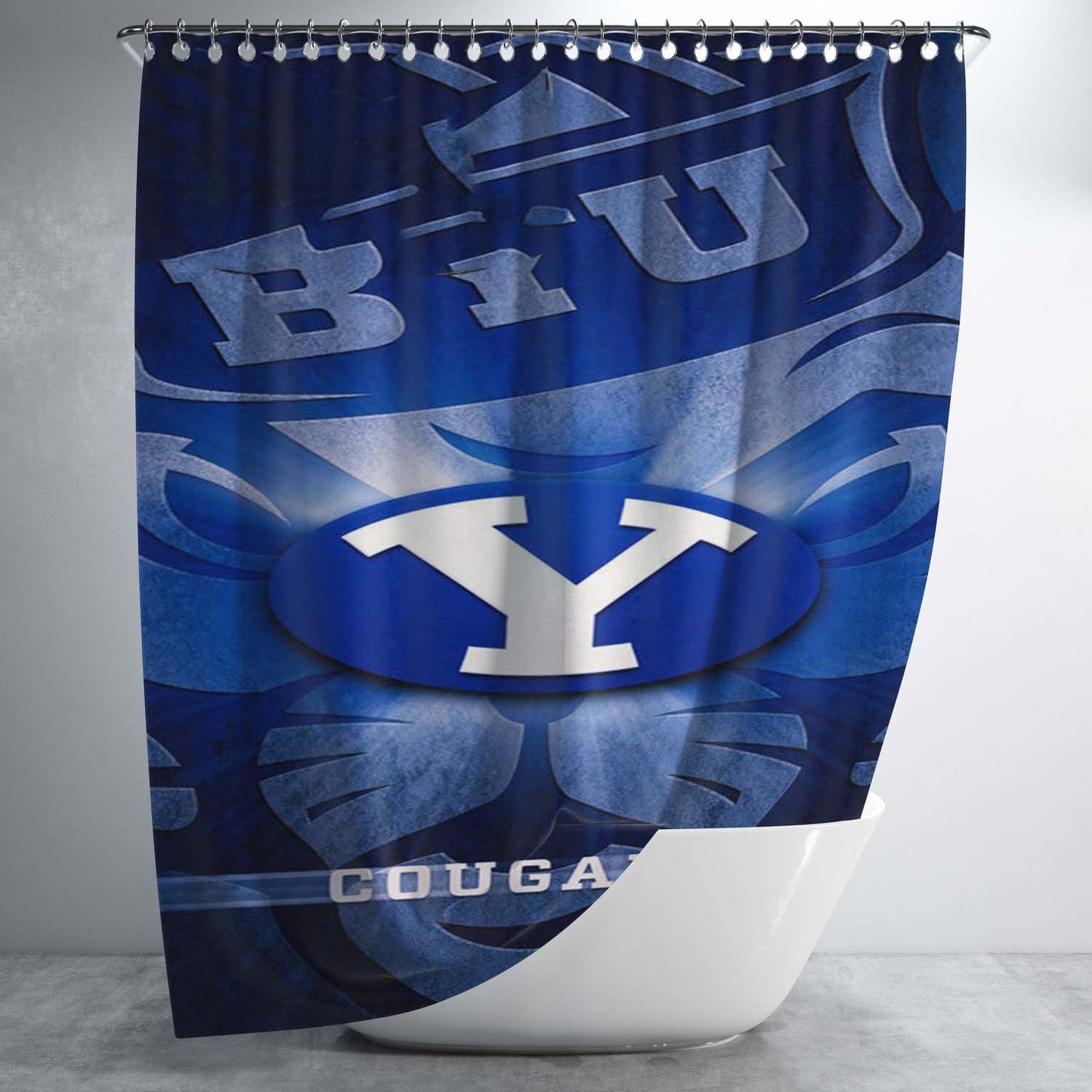 Byu Cougars Bathroom Shower Curtain Fabric Waterproof | 66 X 72 Inch