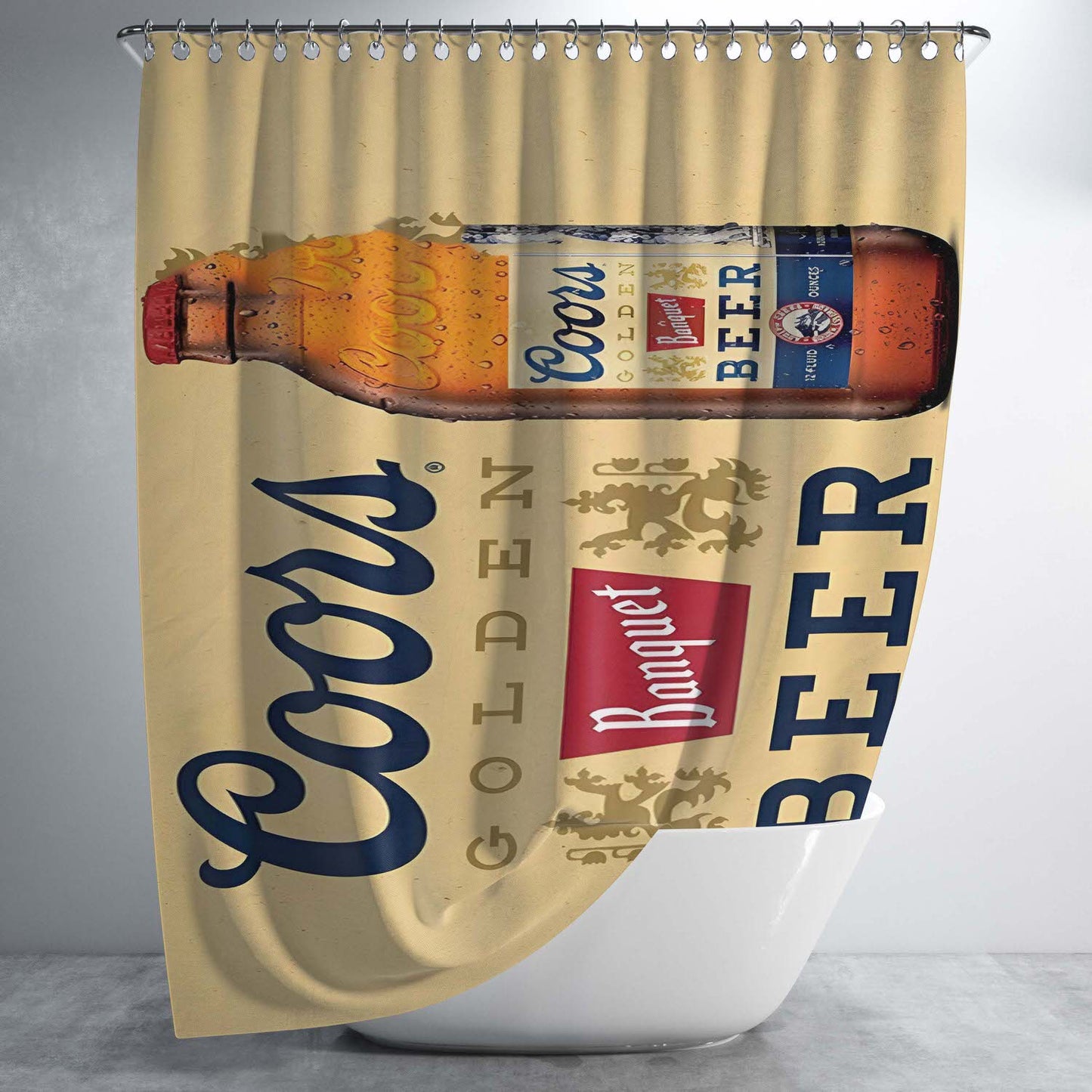 Coors Golden Banquet Beer Bathroom Shower Curtain Fabric Waterproof | 66 X 72 Inch