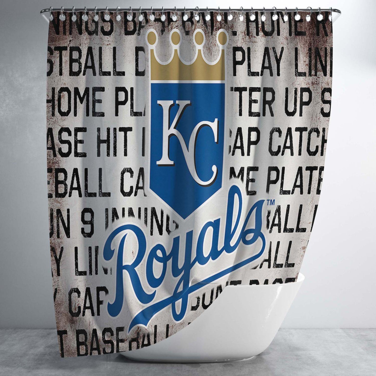 Kansas City Royals Logo On Typography Bathroom Shower Curtain Fabric Waterproof | 66 X 72 Inch