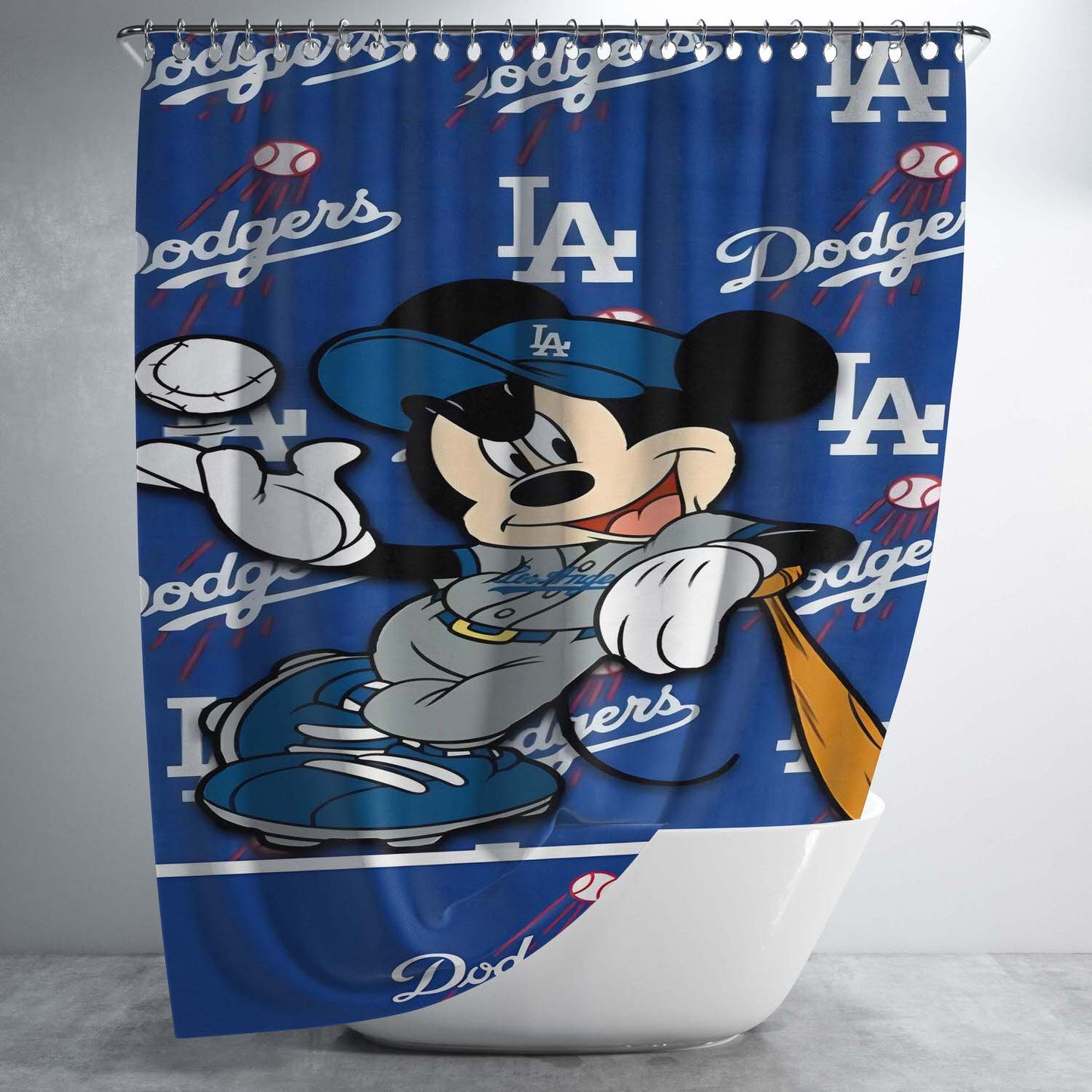 La Dodgers X Mickey Mouse Bathroom Shower Curtain Fabric Waterproof | 66 X 72 Inch