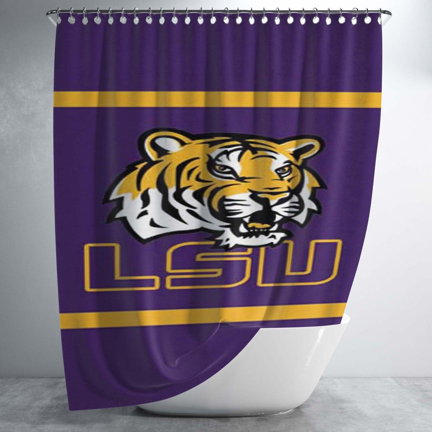 Lsu Tigers Bathroom Shower Curtain Fabric Waterproof | 66 X 72 Inch