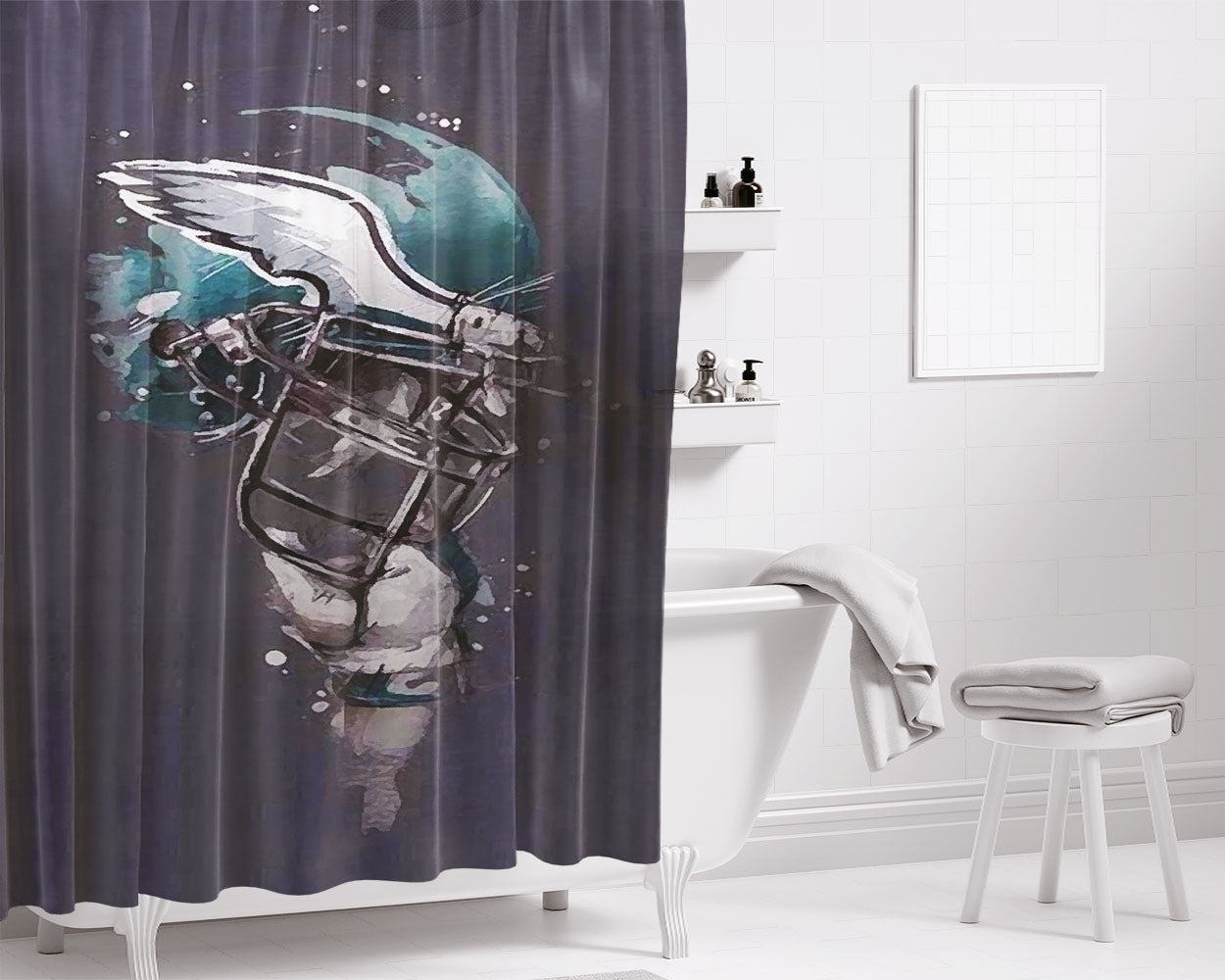Philadelphia Eagles Helmets Bathroom Shower Curtain Fabric Waterproof | 66 X 72 Inch