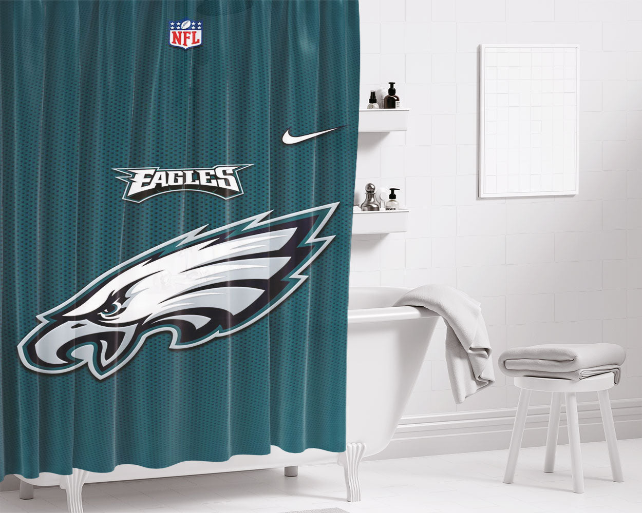Philadelphia Eagles Nfl Bathroom Shower Curtain Fabric Waterproof | 66 X 72 Inch