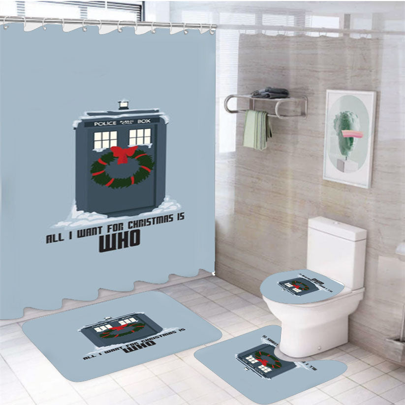 All I Want For Christmas Is Who - Doctor Who White Shower Curtain Set Fabric Waterproof