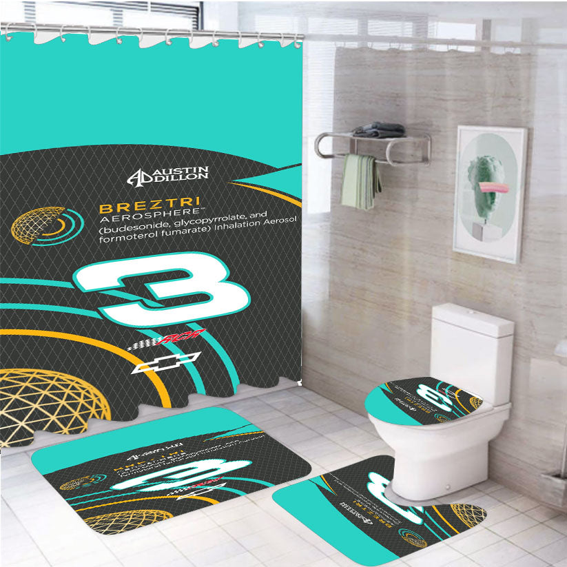 Austin Dillon - Breztri White Shower Curtain Set Fabric Waterproof