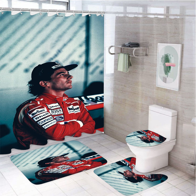 Ayrton Senna White Shower Curtain Set Fabric Waterproof